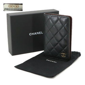 CHANEL Agenda Notebook Caviar Skin Leather Black Coco Mark